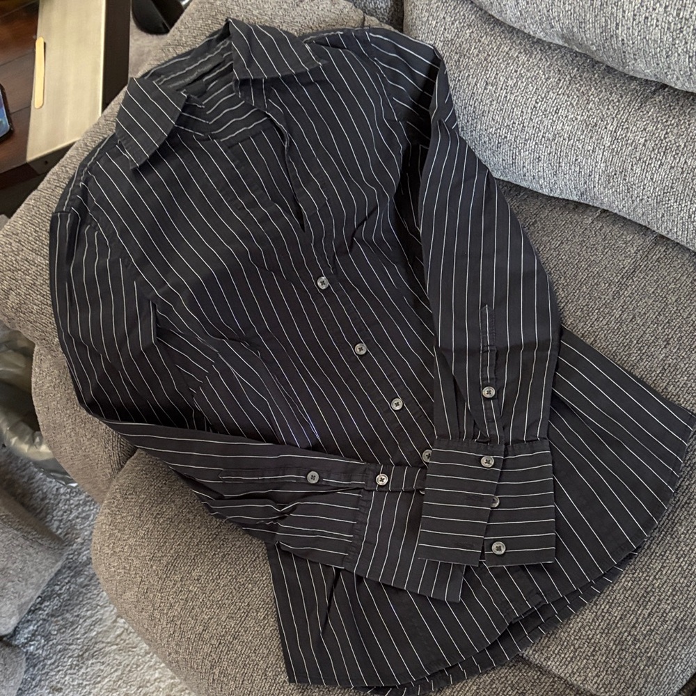Express Women's Black and White Striped Button Down Shirt